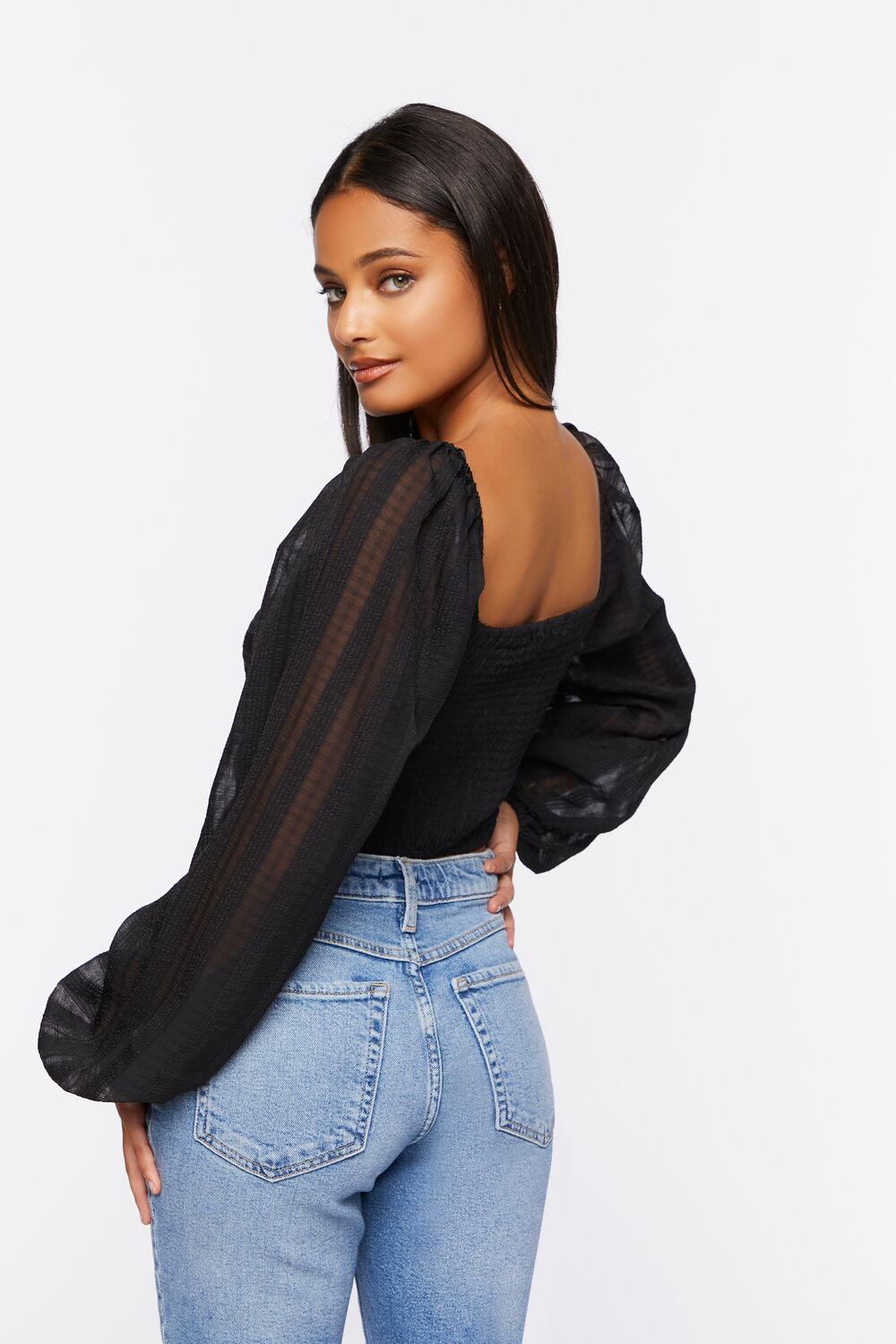 Striped Cutout Peasant Sleeve Top-Feelings Star