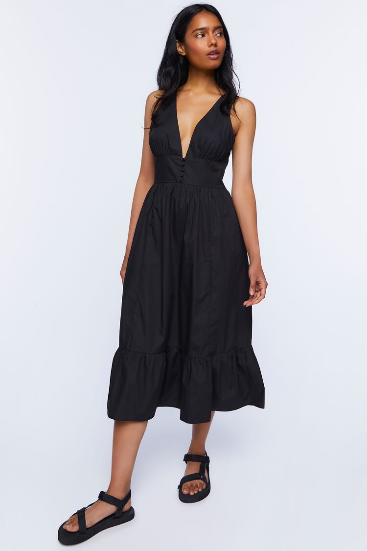 Plunging Midi Dress-Feelings Star