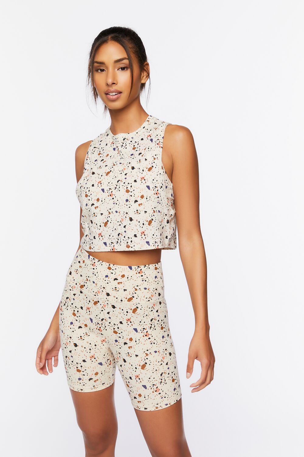 Active Terrazzo Print Biker Shorts-Feelings Star