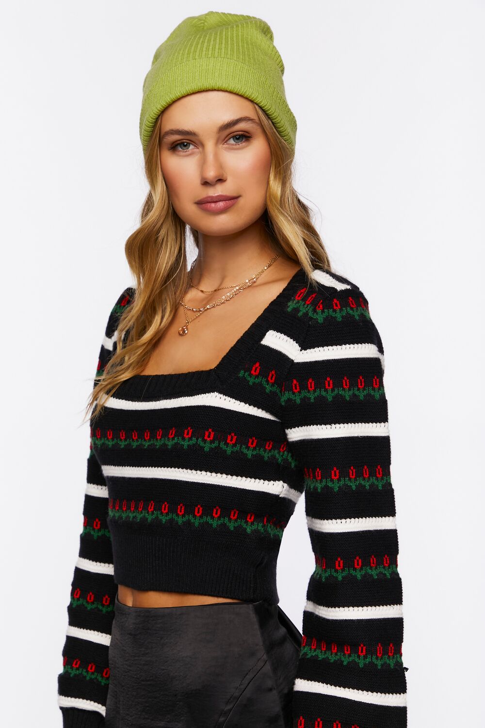 Striped Tulip Print Sweater-Feelings Star