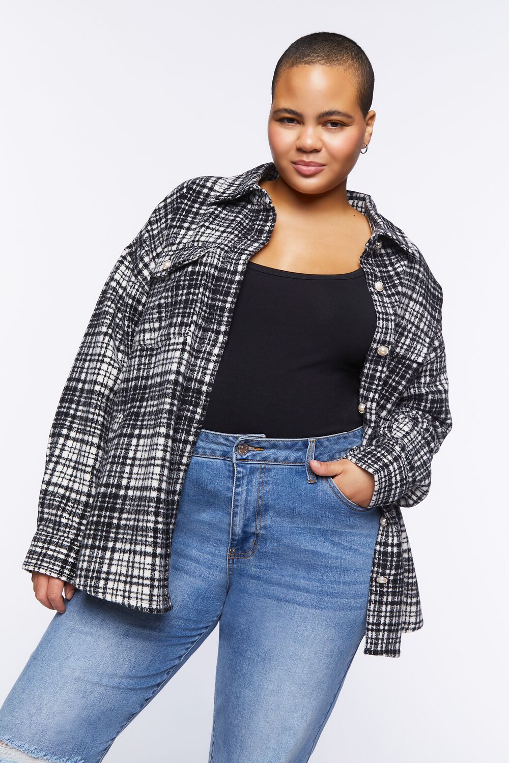 Plus Size Drop-Sleeve Shacket-Feelings Star