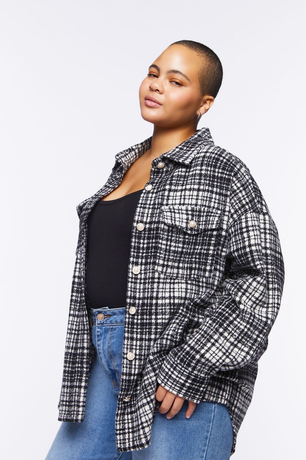 Plus Size Drop-Sleeve Shacket-Feelings Star