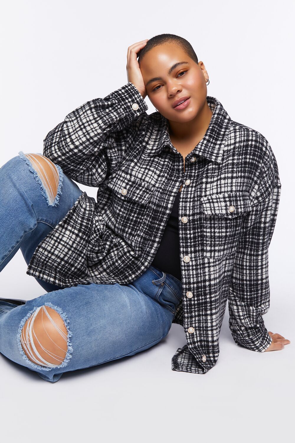 Plus Size Drop-Sleeve Shacket-Feelings Star