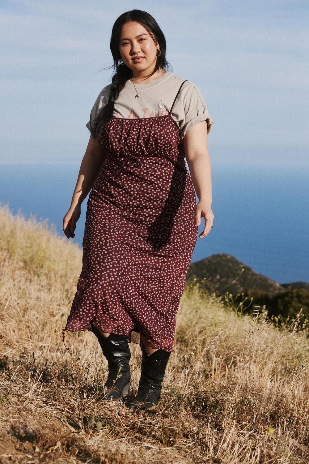 Plus Size Ditsy Floral Midi Dress-Feelings Star