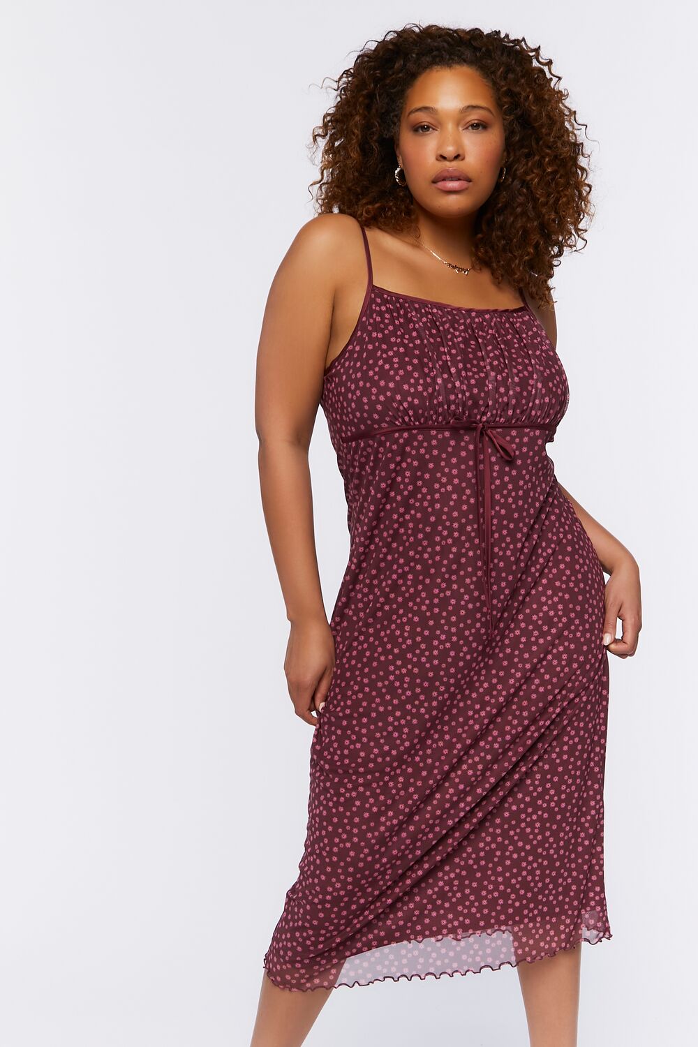 Plus Size Ditsy Floral Midi Dress-Feelings Star
