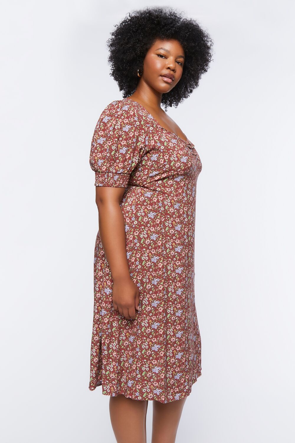 Plus Size Ditsy Floral Print Midi Dress-Feelings Star