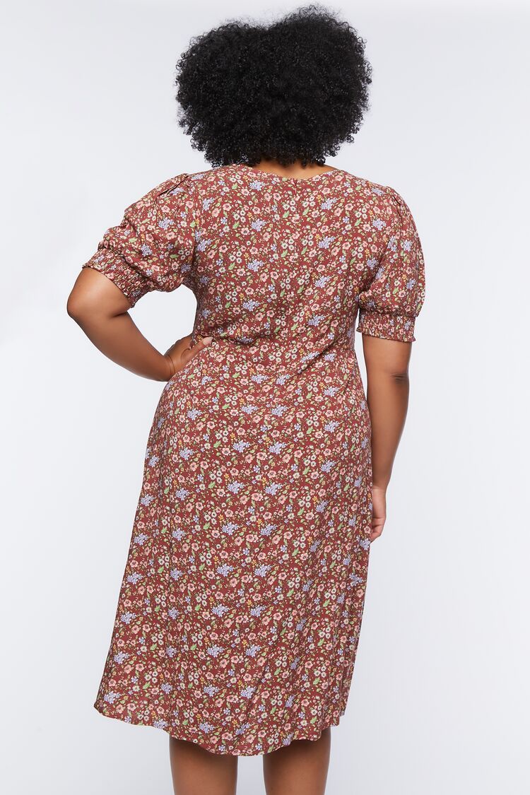 Plus Size Ditsy Floral Print Midi Dress-Feelings Star