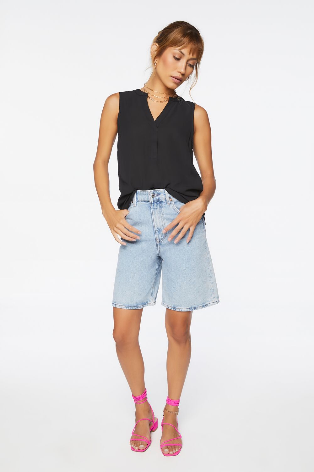 Split-Neck Sleeveless Top-Feelings Star