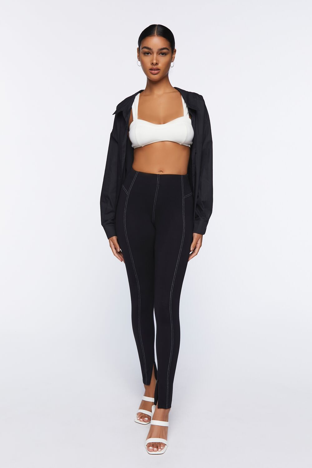 Topstitched Split-Hem Leggings-Feelings Star