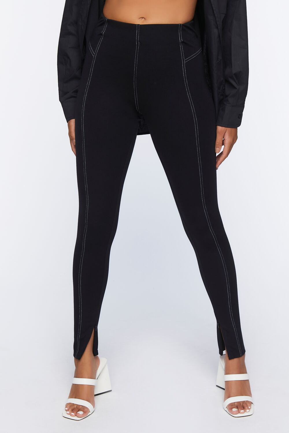 Topstitched Split-Hem Leggings-Feelings Star