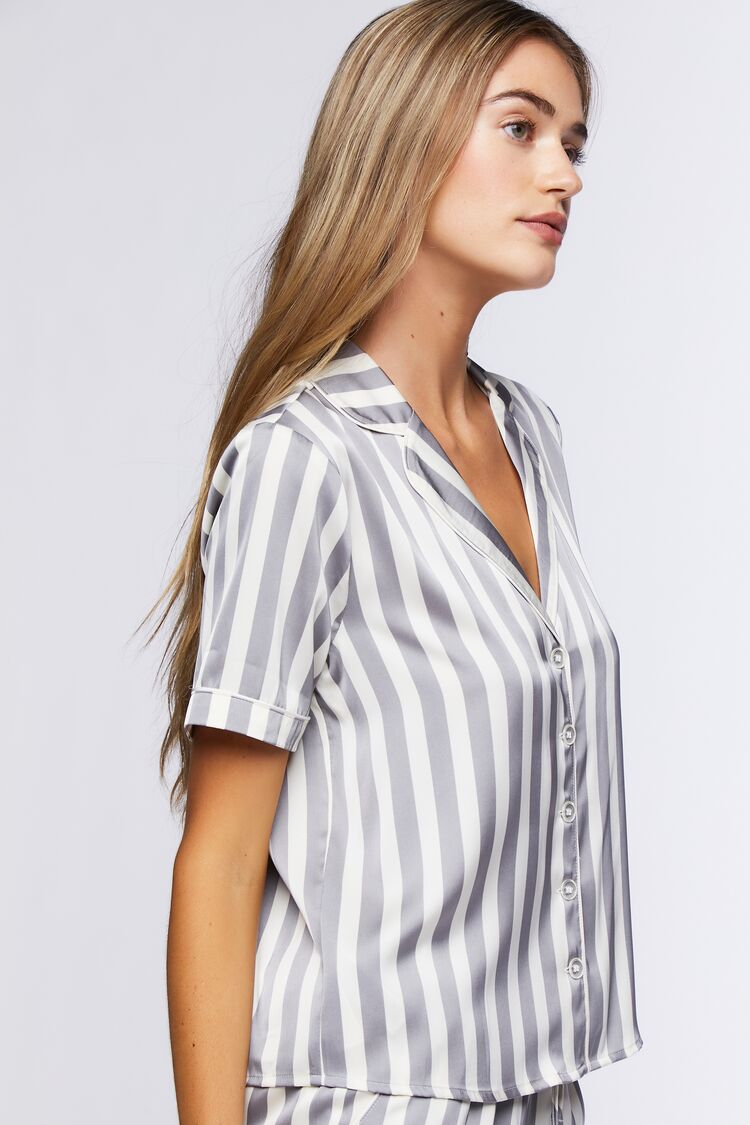 Striped Satin Shirt & Shorts Pajama Set-Feelings Star