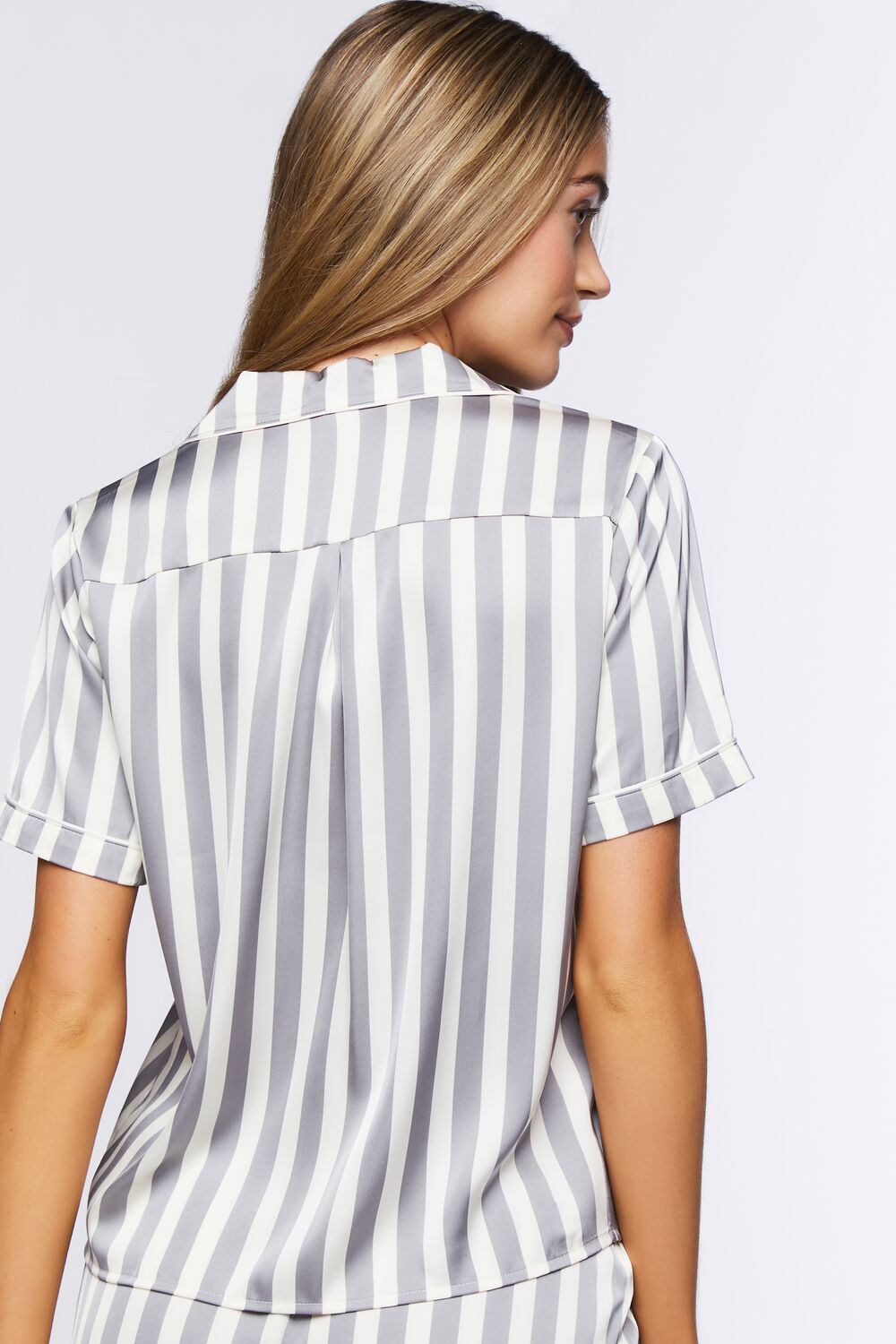 Striped Satin Shirt & Shorts Pajama Set-Feelings Star