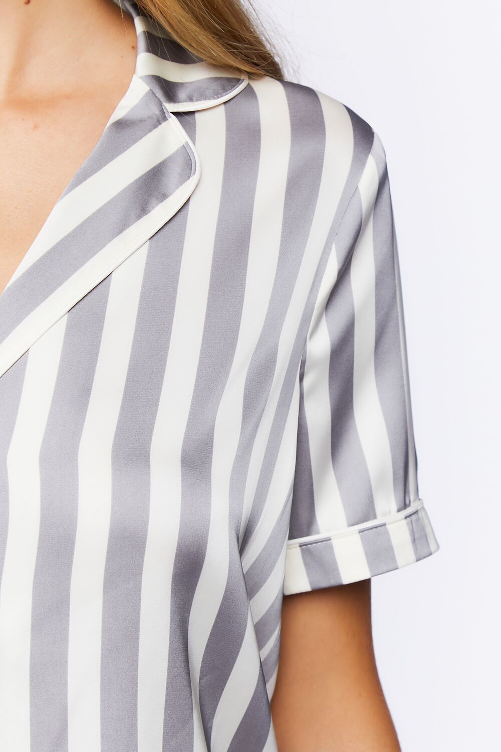 Striped Satin Shirt & Shorts Pajama Set-Feelings Star