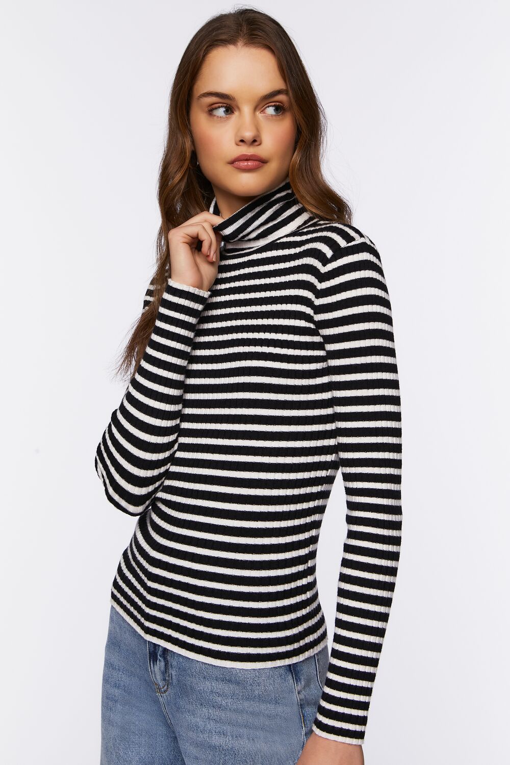 Striped Turtleneck Long-Sleeve Top-Feelings Star