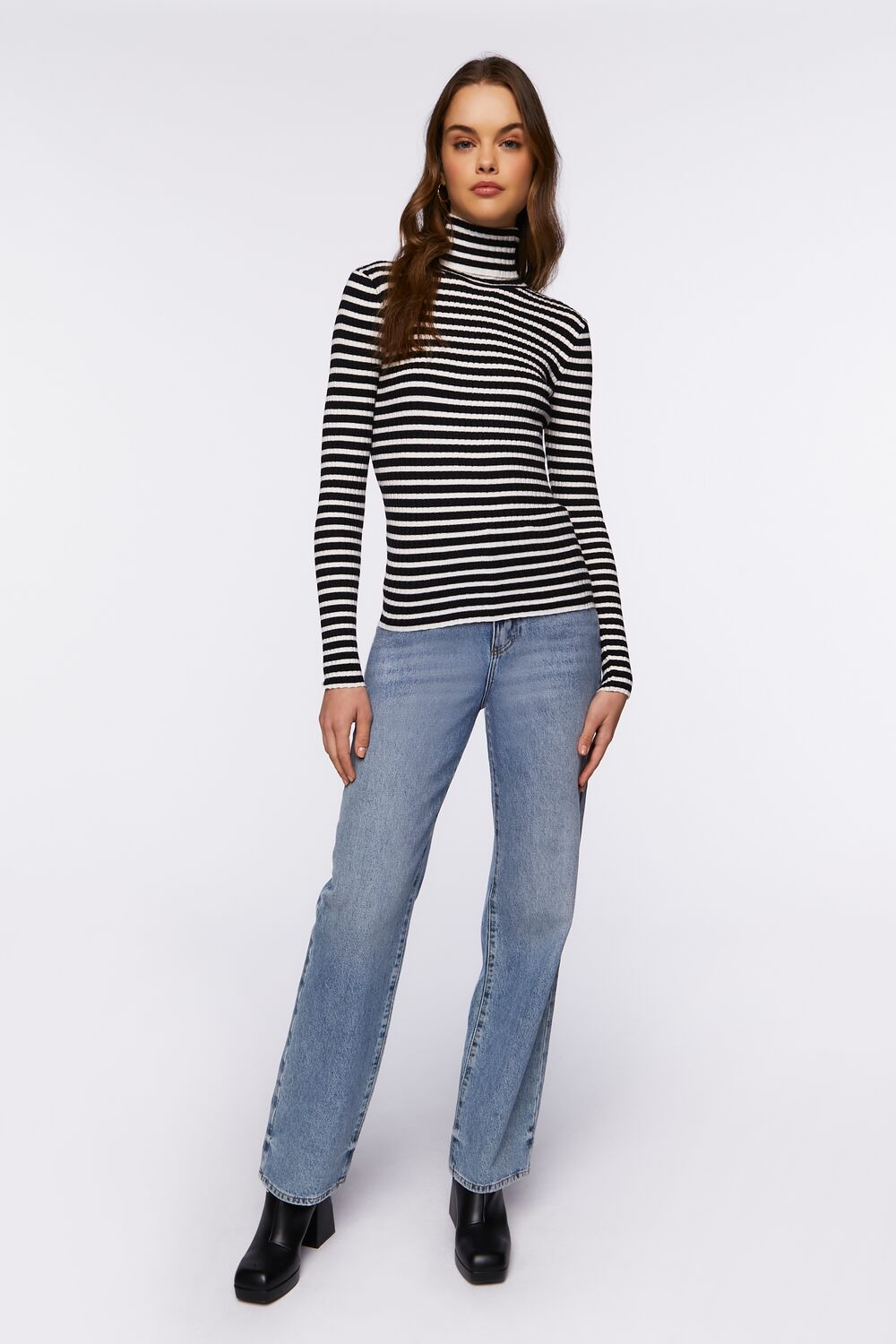Striped Turtleneck Long-Sleeve Top-Feelings Star