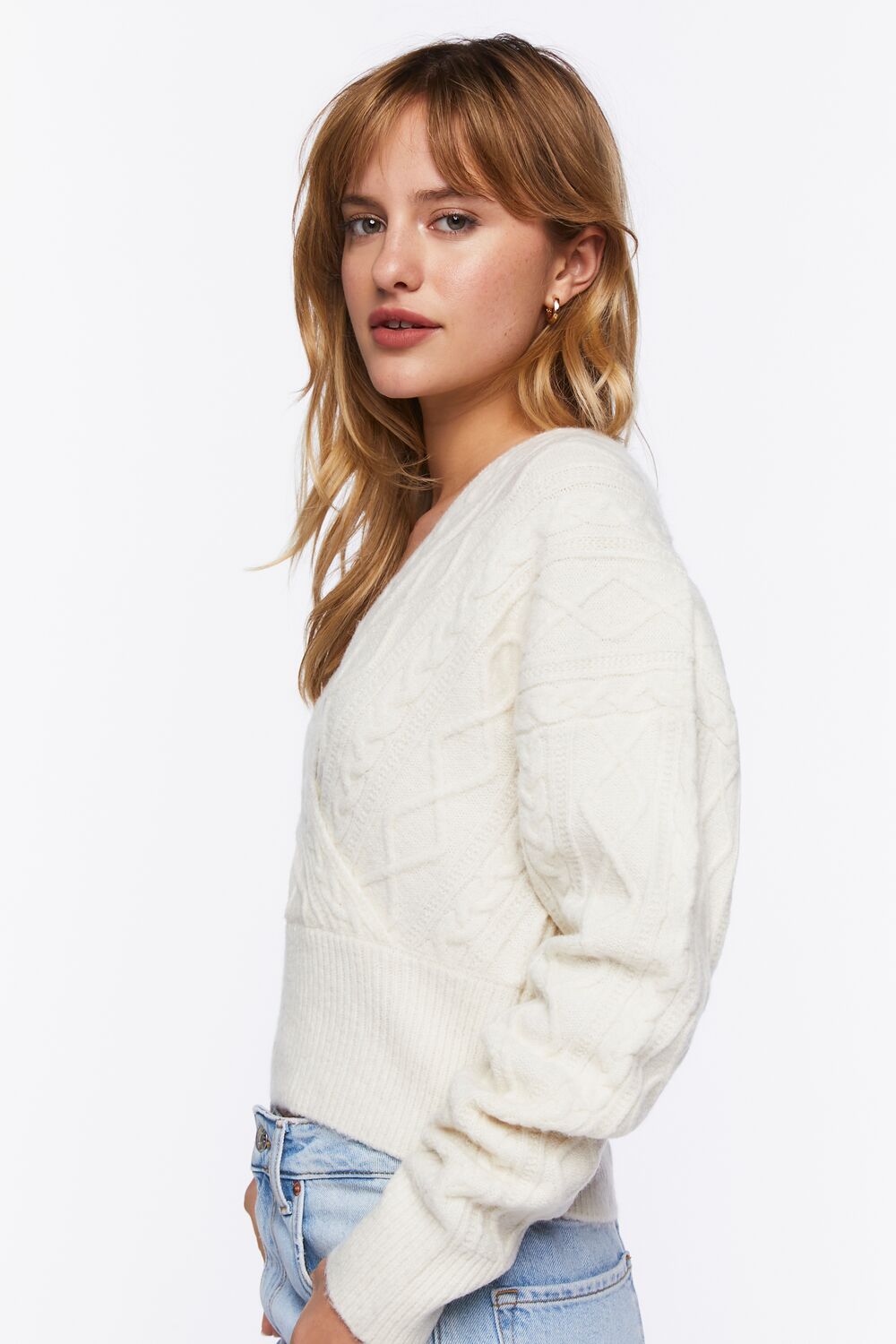 Cable Knit Surplice Sweater-Feelings Star