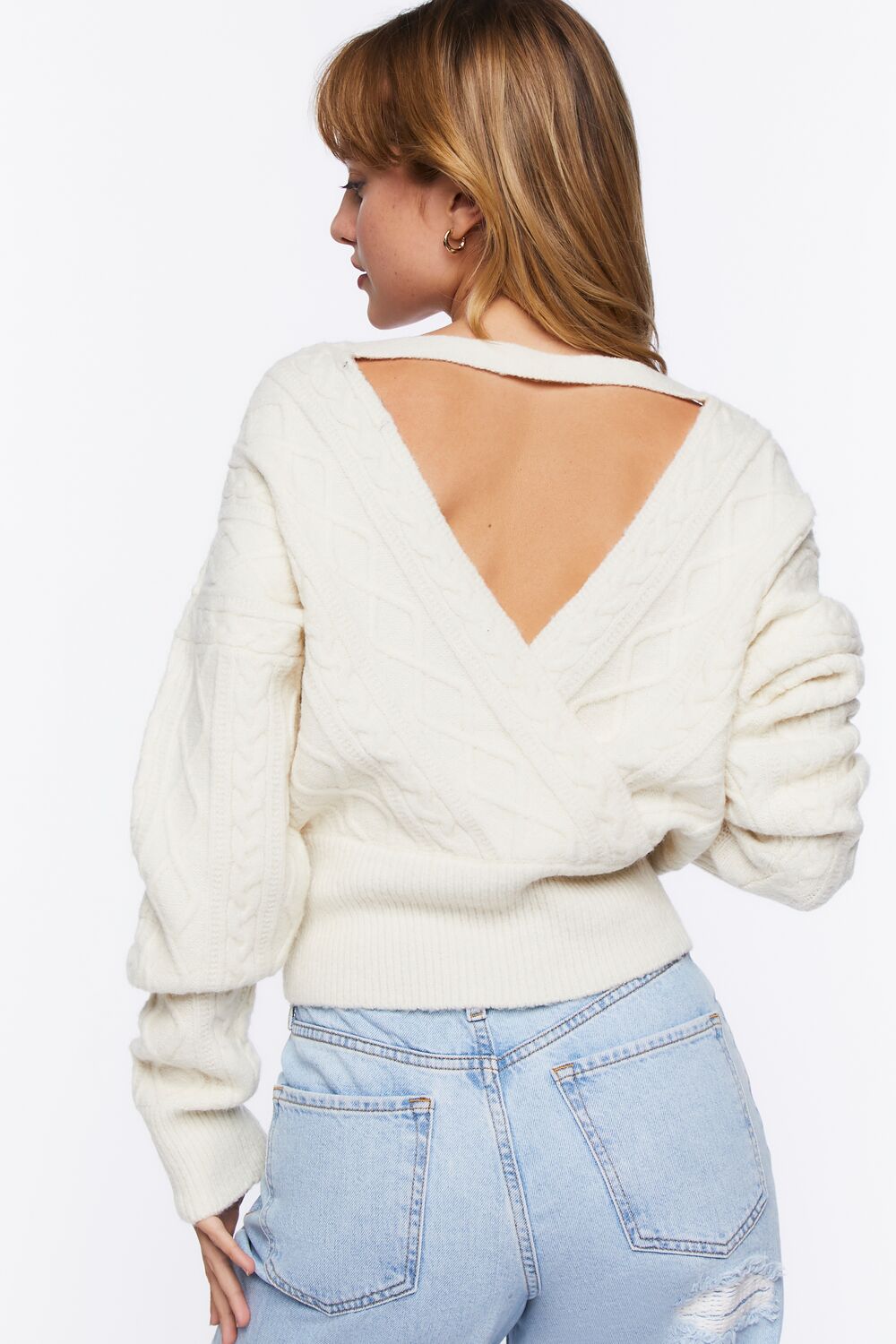 Cable Knit Surplice Sweater-Feelings Star