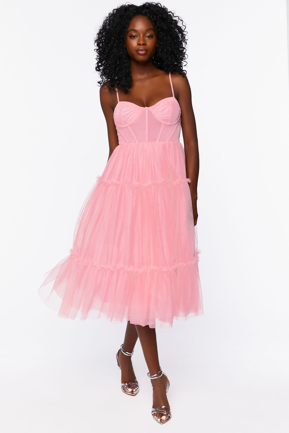 Tulle Ruffled Bustier Midi Dress-Feelings Star