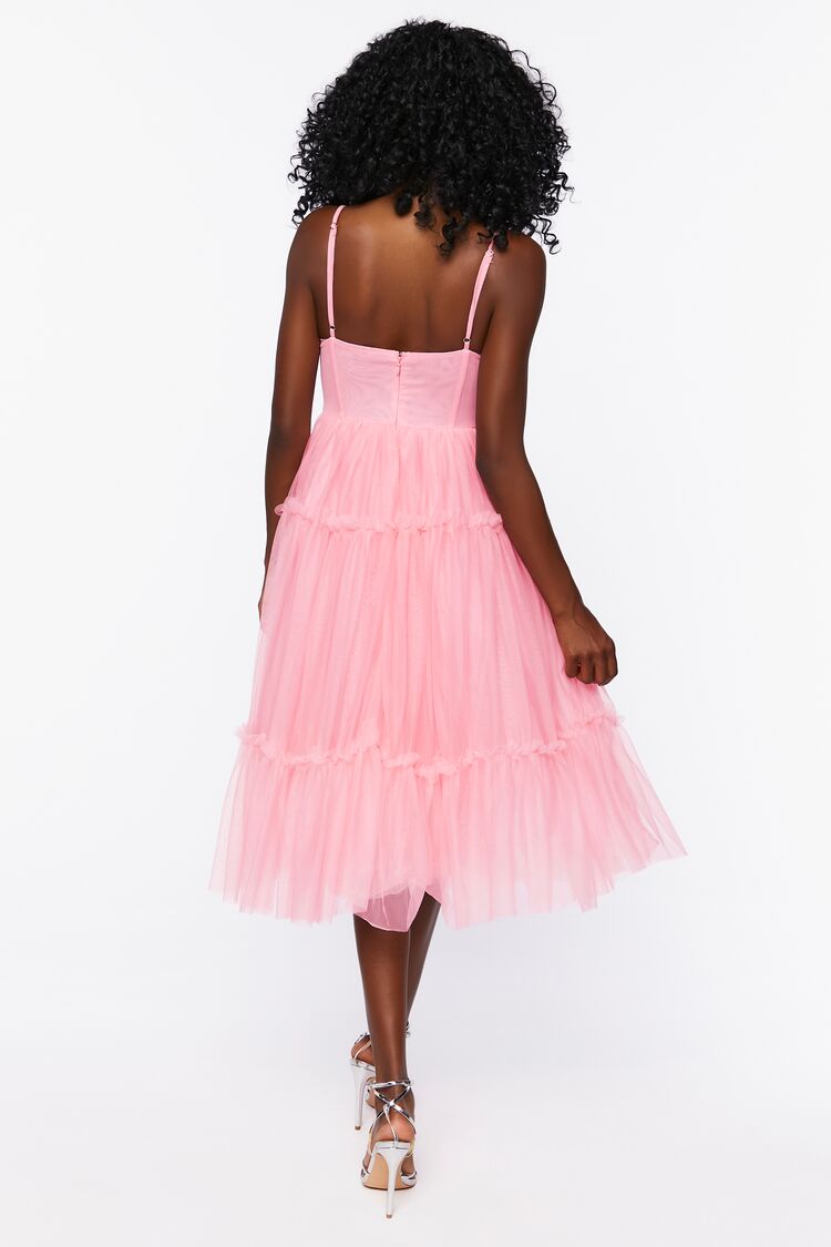 Tulle Ruffled Bustier Midi Dress-Feelings Star