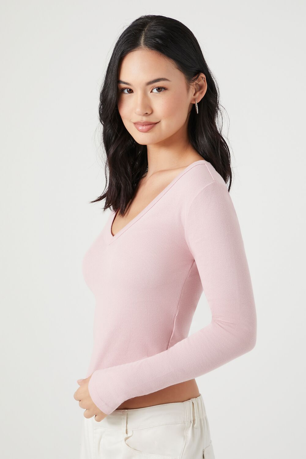 V-Neck Long-Sleeve Tee-Feelings Star