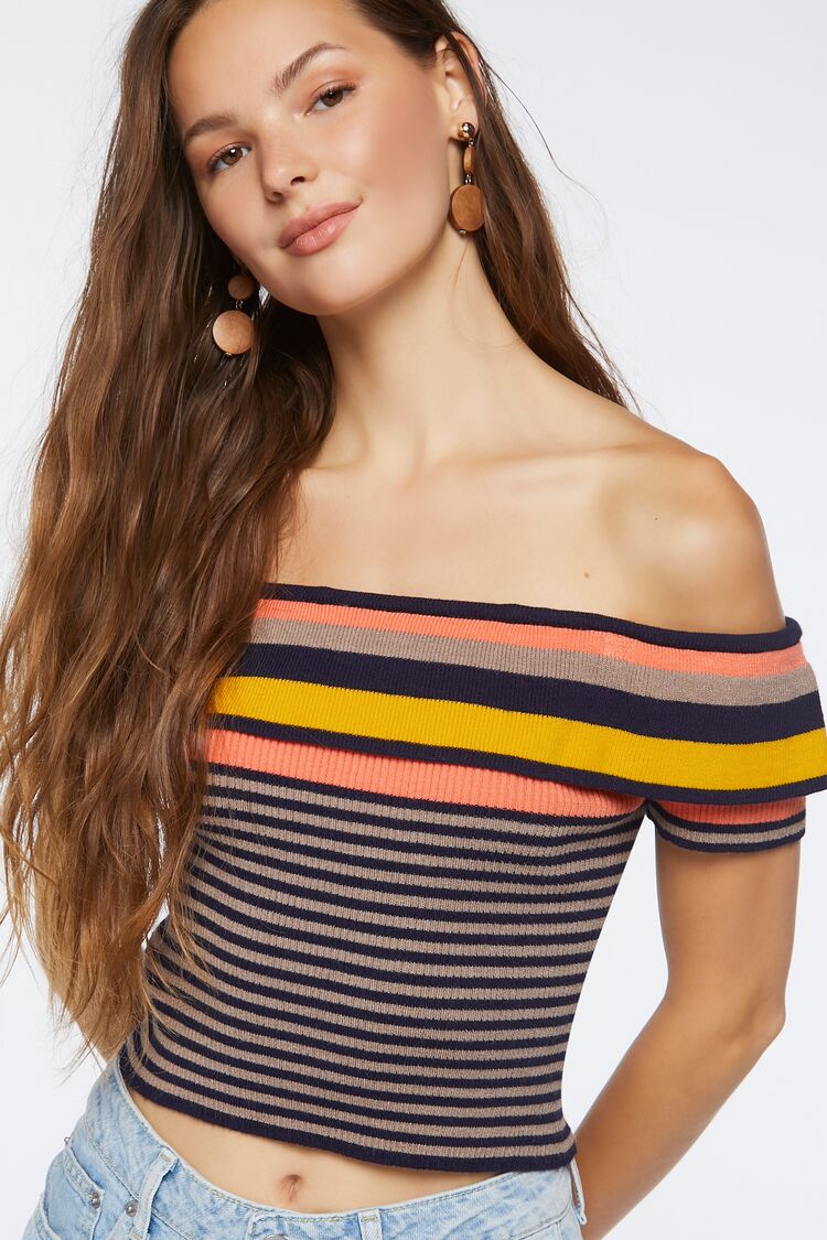 Striped Sweater-Knit Crop Top-Feelings Star