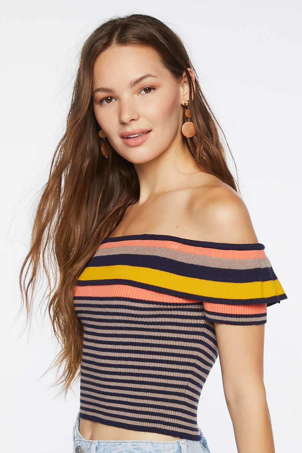 Striped Sweater-Knit Crop Top-Feelings Star