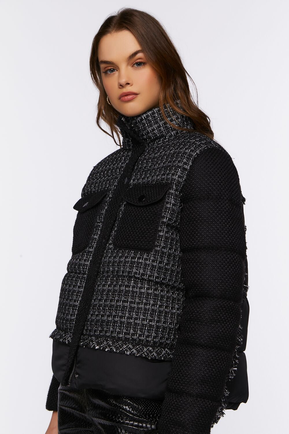 Tweed Puffer Jacket-Feelings Star