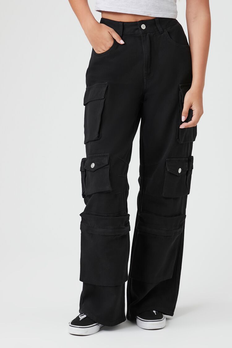 Twill Wide-Leg Cargo Pants-Feelings Star