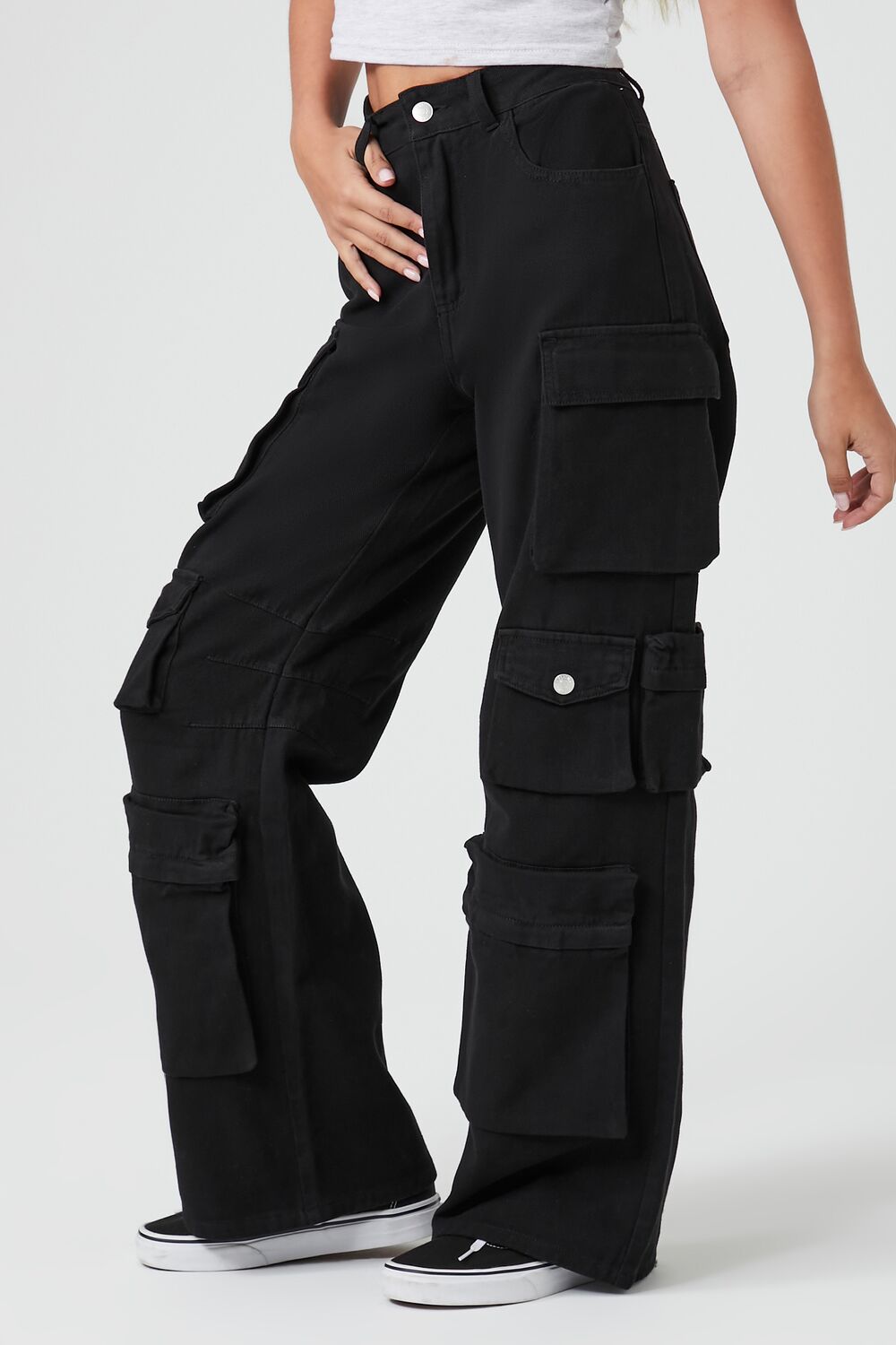 Twill Wide-Leg Cargo Pants-Feelings Star