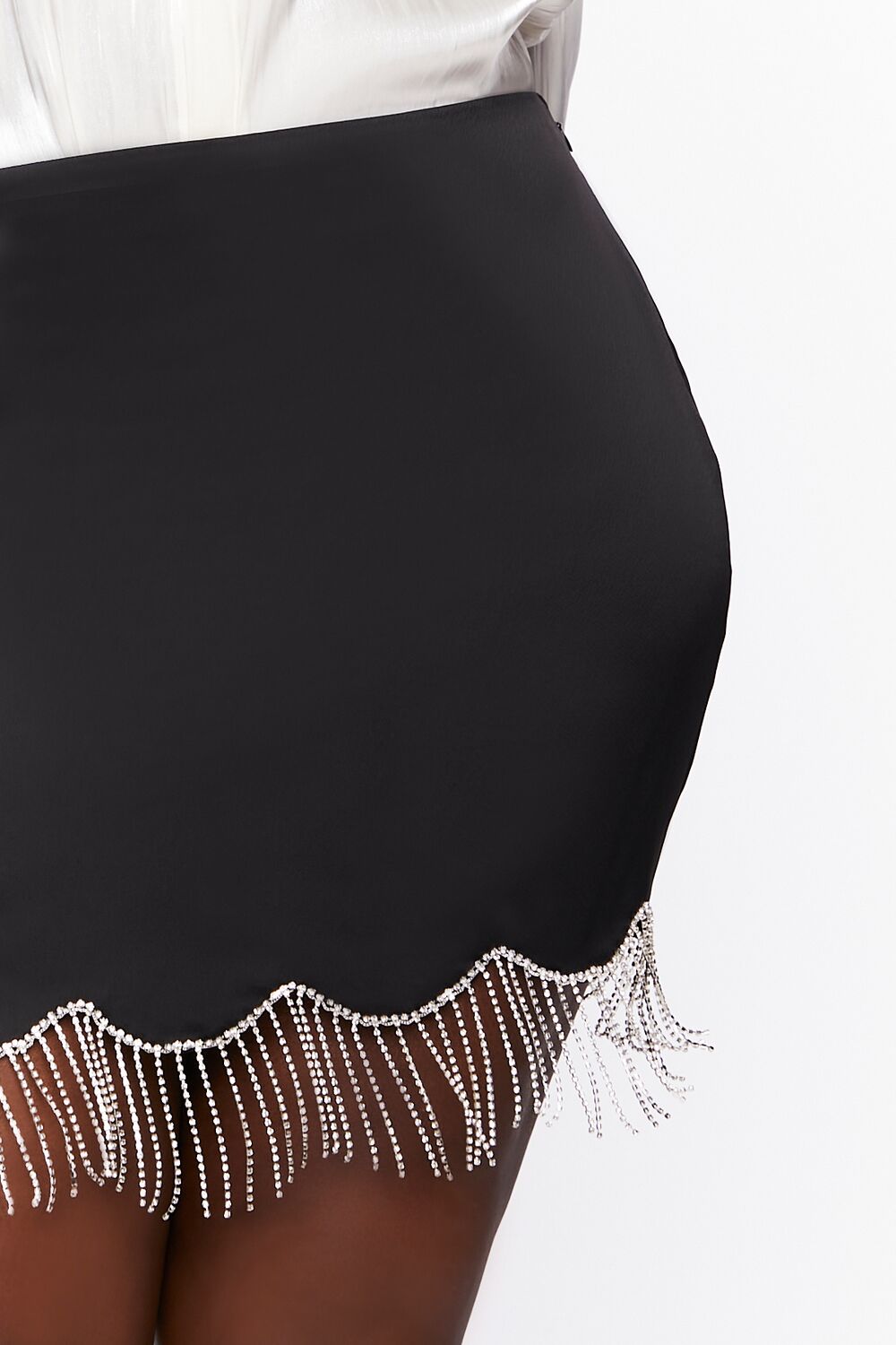 Plus Size Rhinestone Fringe Mini Skirt-Feelings Star