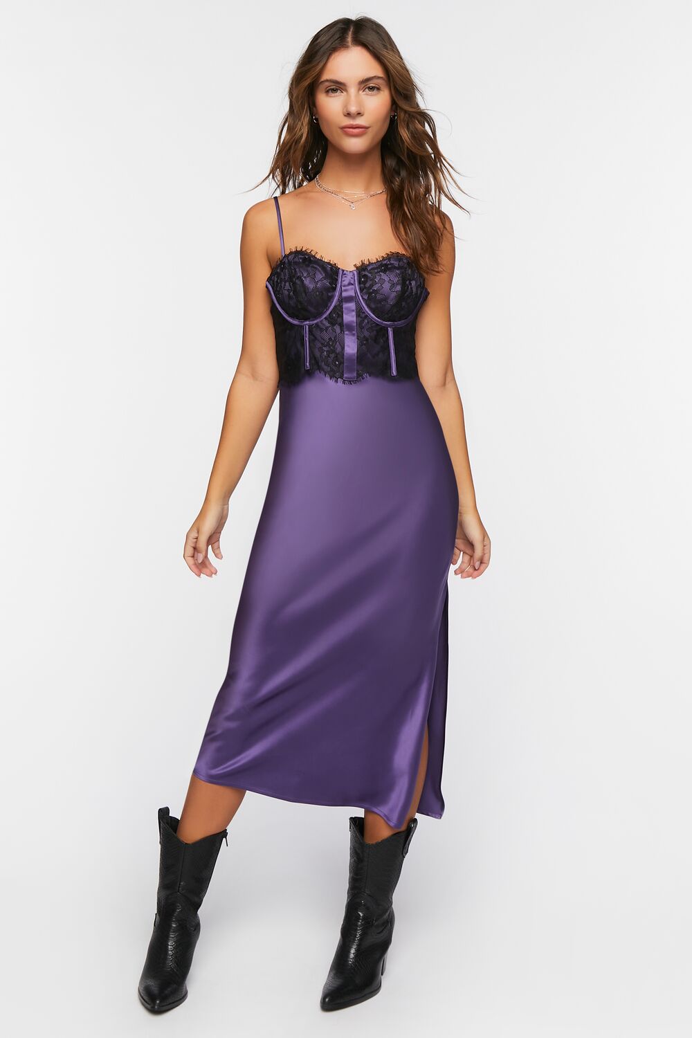 Bustier Satin Slip Midi Dress-Feelings Star