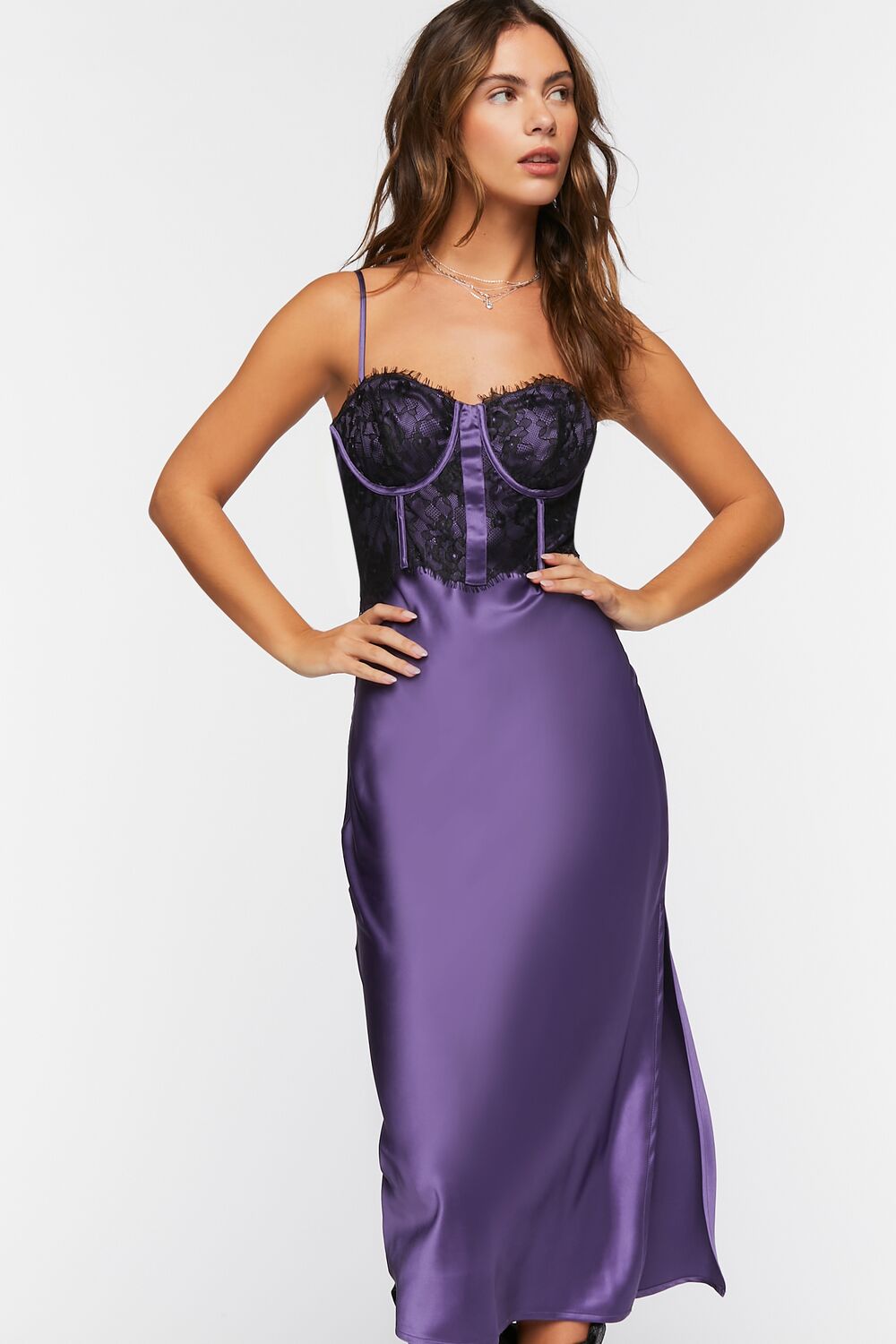 Bustier Satin Slip Midi Dress-Feelings Star