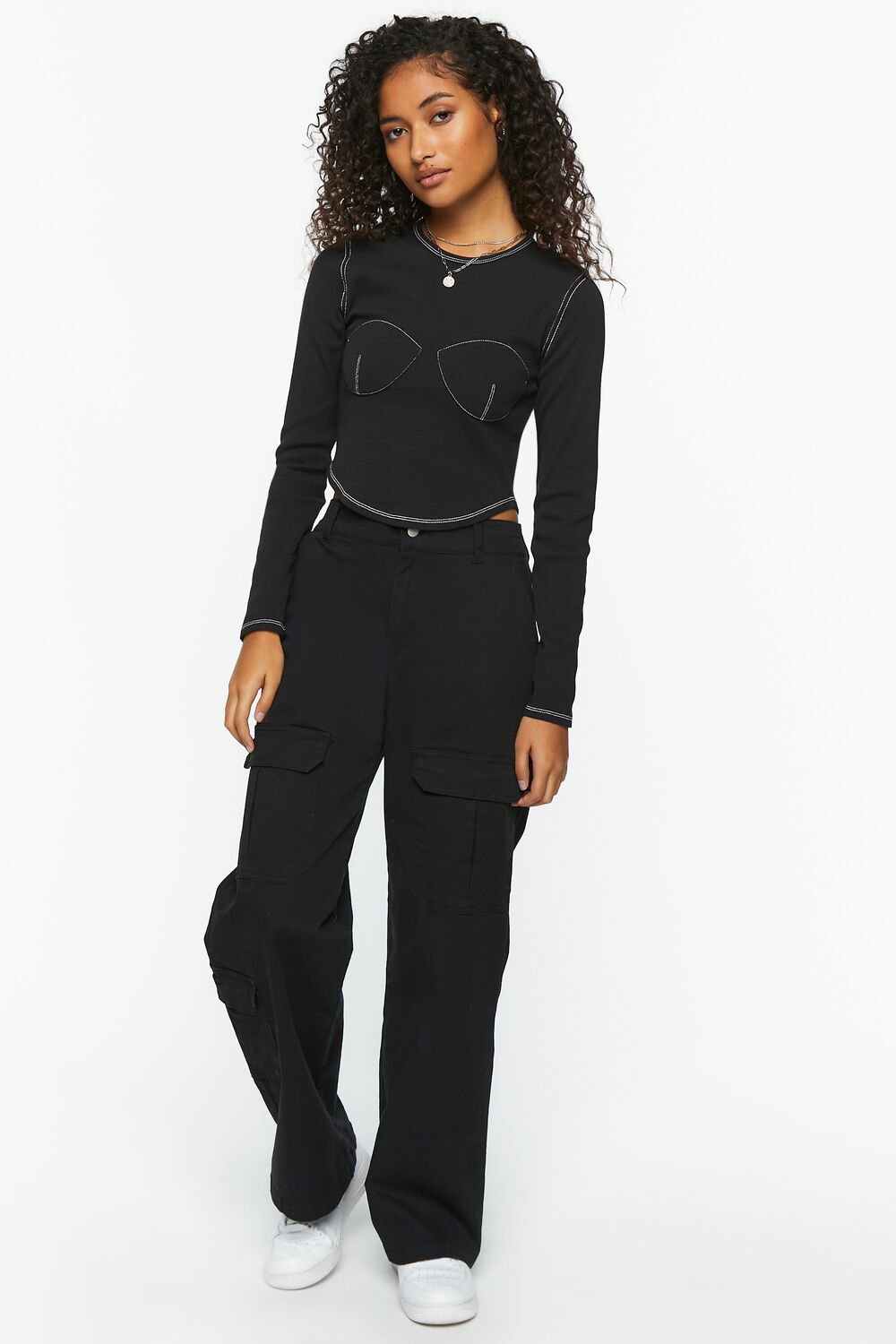 Bustier-Stitched Long-Sleeve Top-Feelings Star