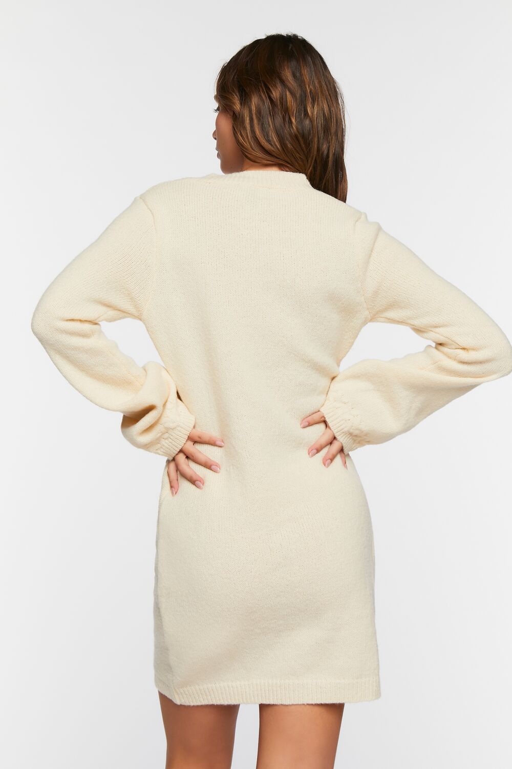 Cable Knit Button-Front Sweater Dress-Feelings Star