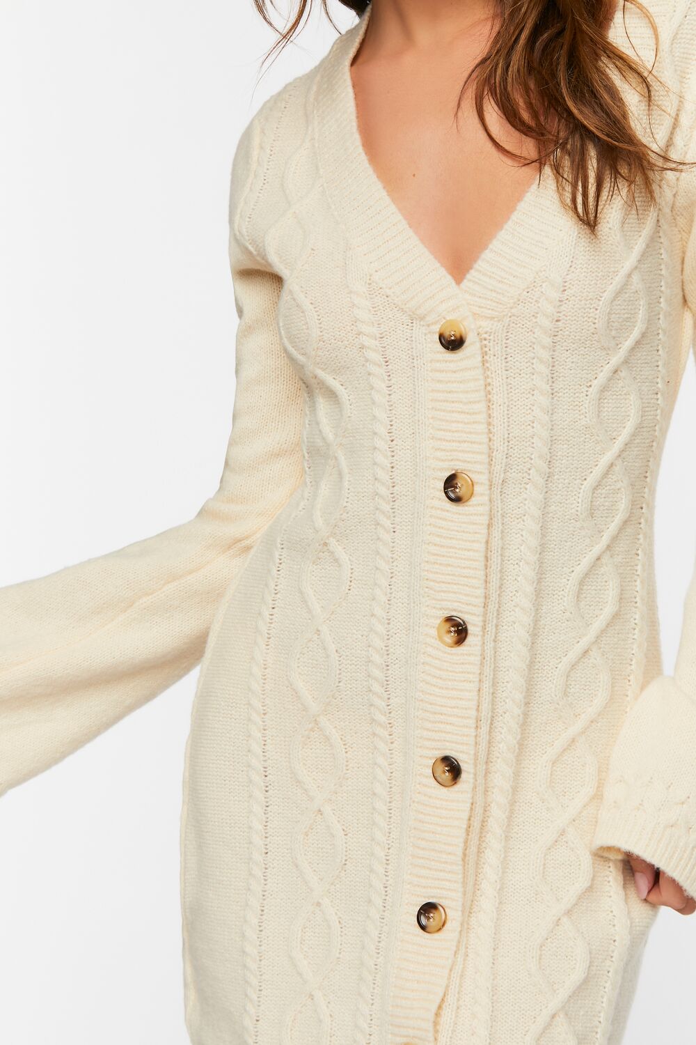 Cable Knit Button-Front Sweater Dress-Feelings Star