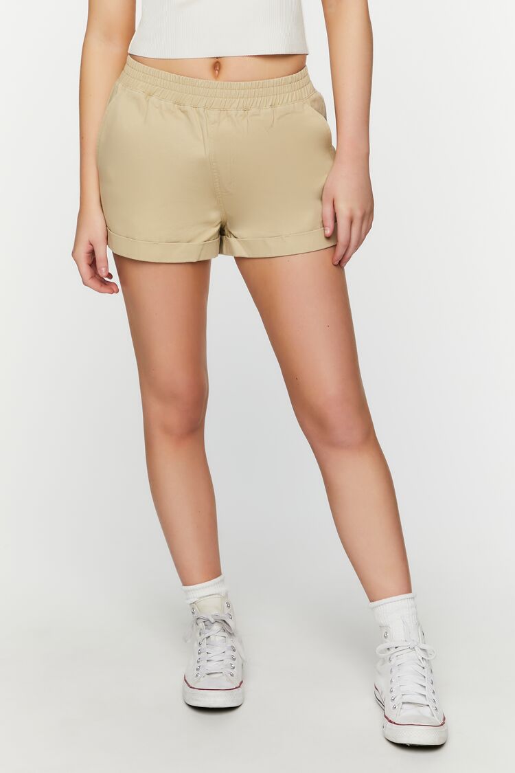Twill Mid-Rise Cuffed Shorts-Feelings Star