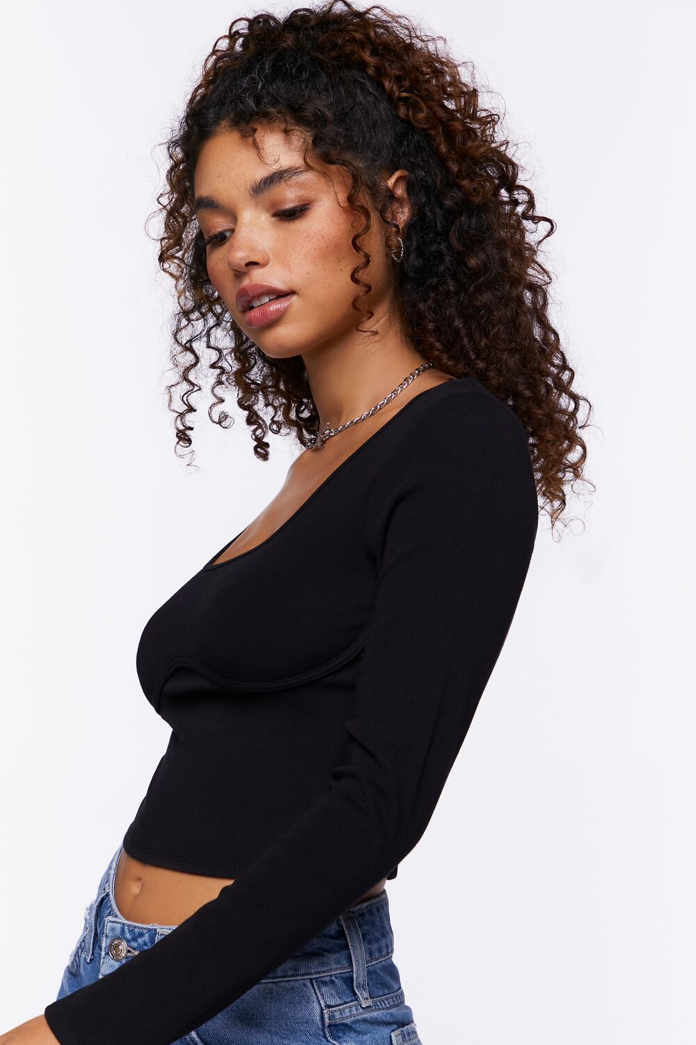 Underbust Long-Sleeve Crop Top-Feelings Star