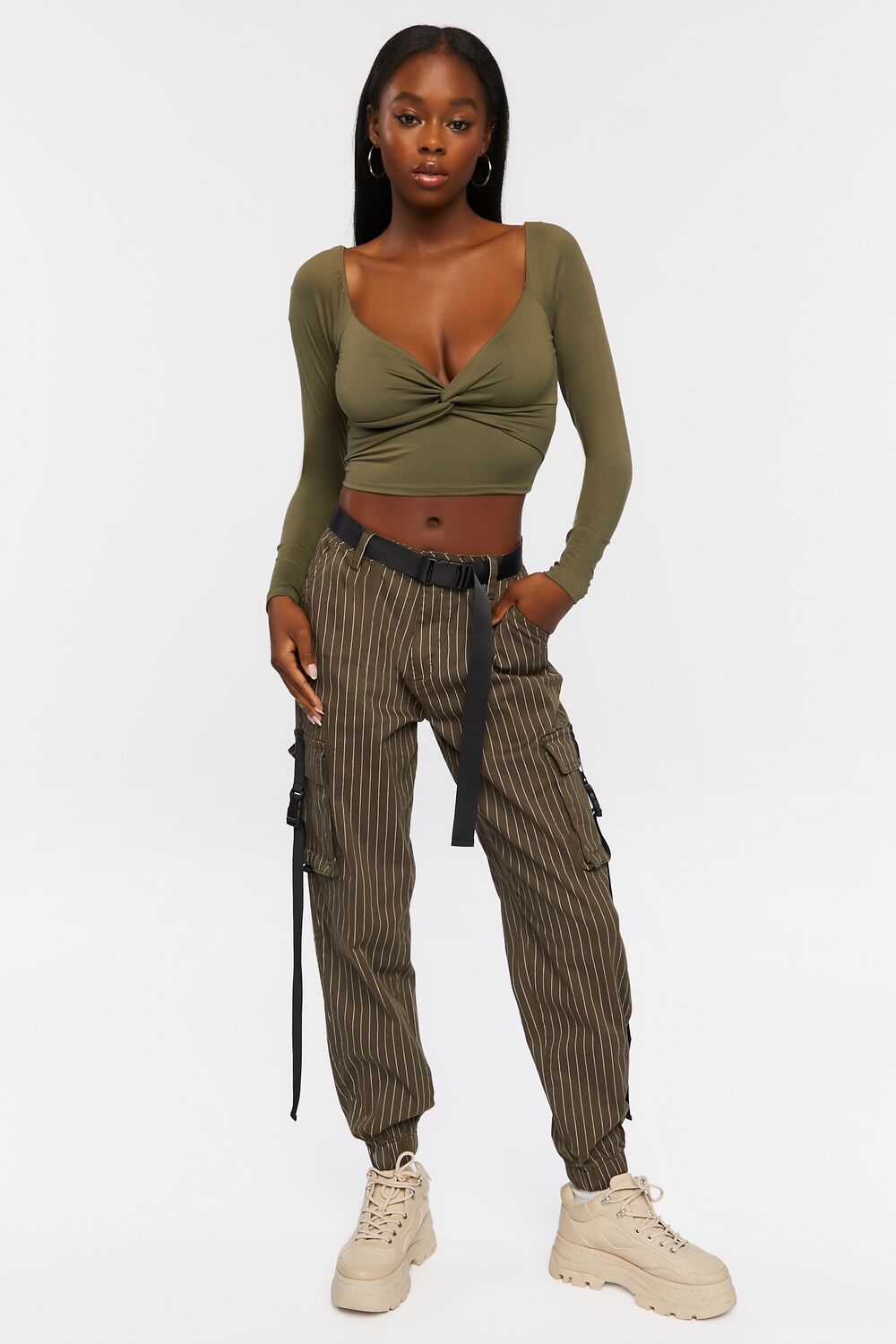 Twist-Front Long-Sleeve Crop Top-Feelings Star