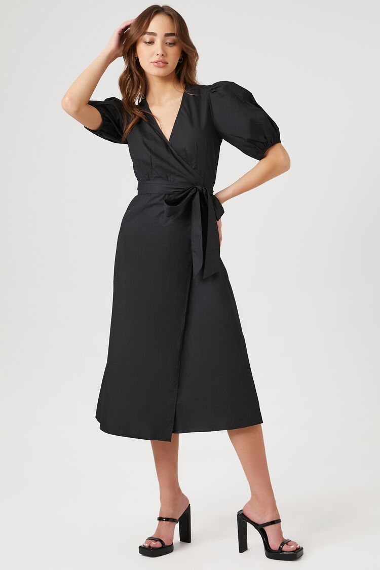 Poplin Wrap Midi Dress-Feelings Star