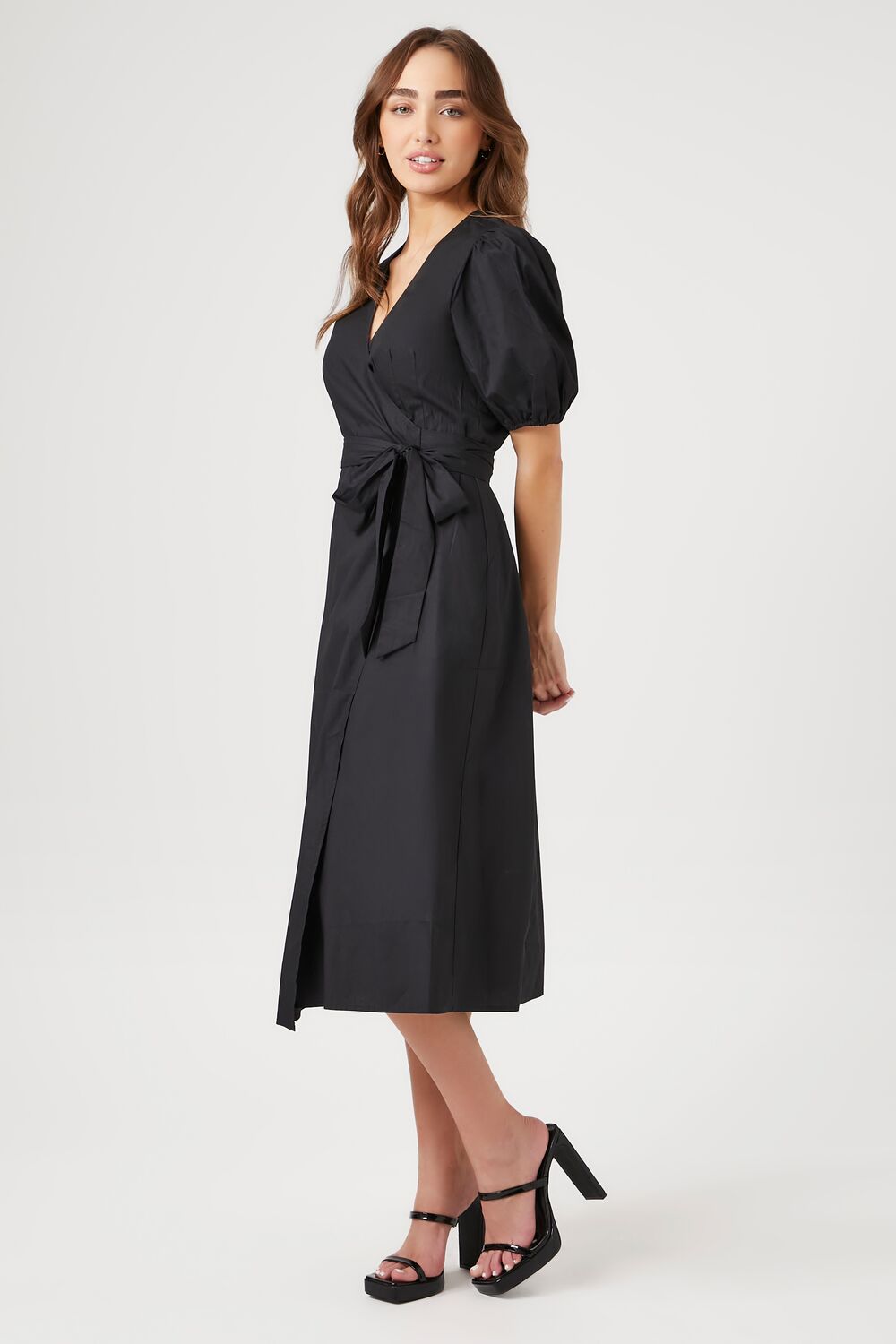 Poplin Wrap Midi Dress-Feelings Star