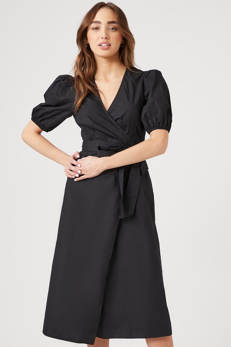 Poplin Wrap Midi Dress-Feelings Star
