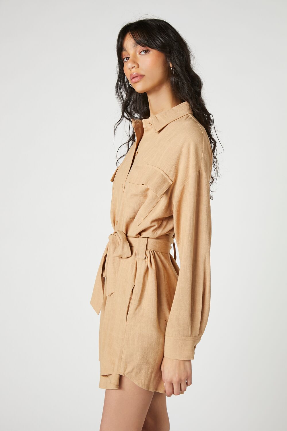 Tie-Waist Mini Shirt Dress-Feelings Star