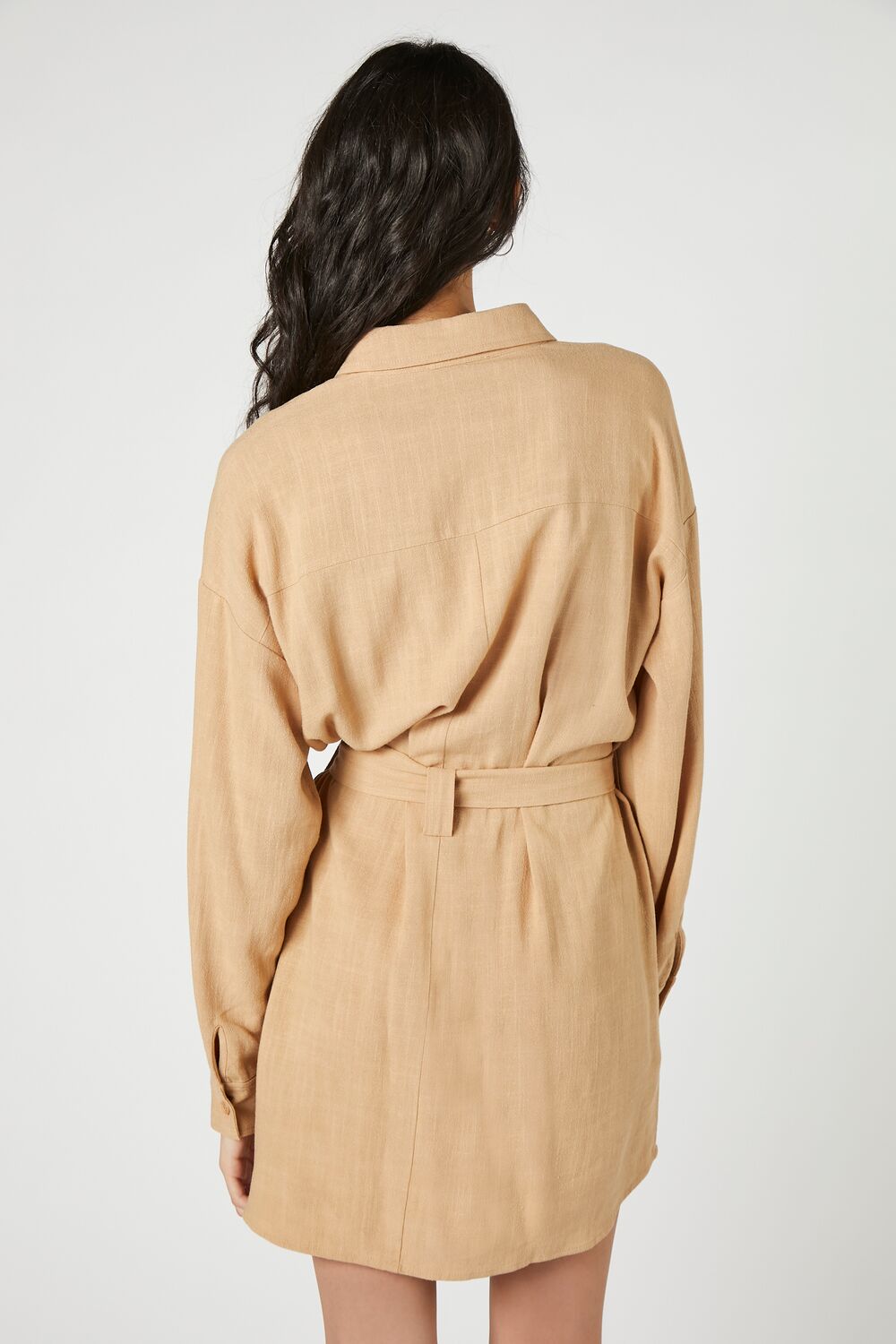 Tie-Waist Mini Shirt Dress-Feelings Star