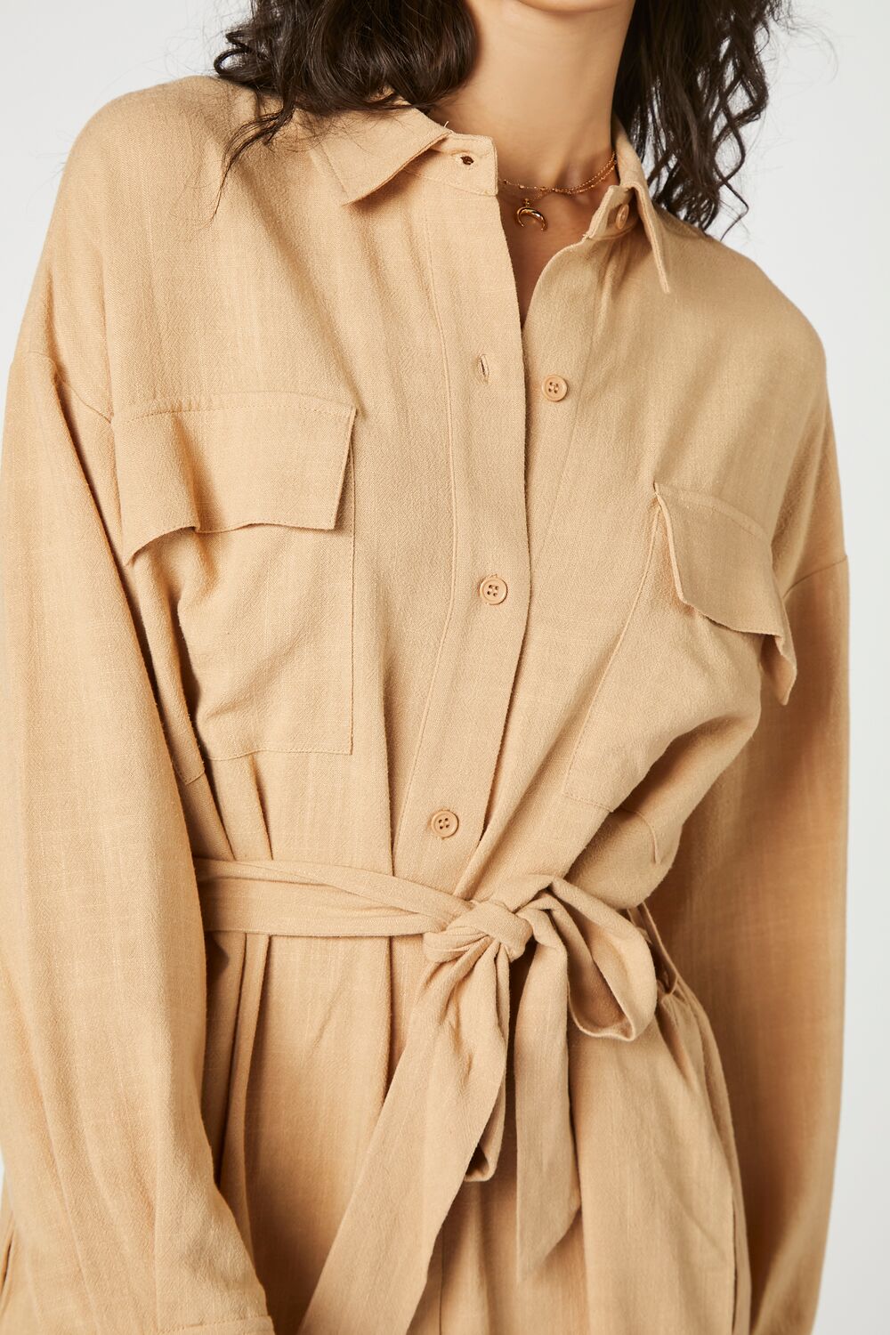 Tie-Waist Mini Shirt Dress-Feelings Star