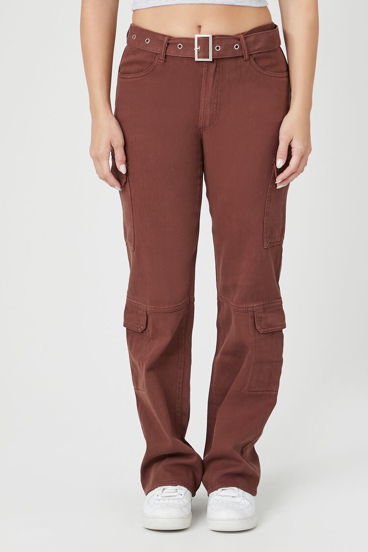 Belted Denim Cargo Jeans-Feelings Star