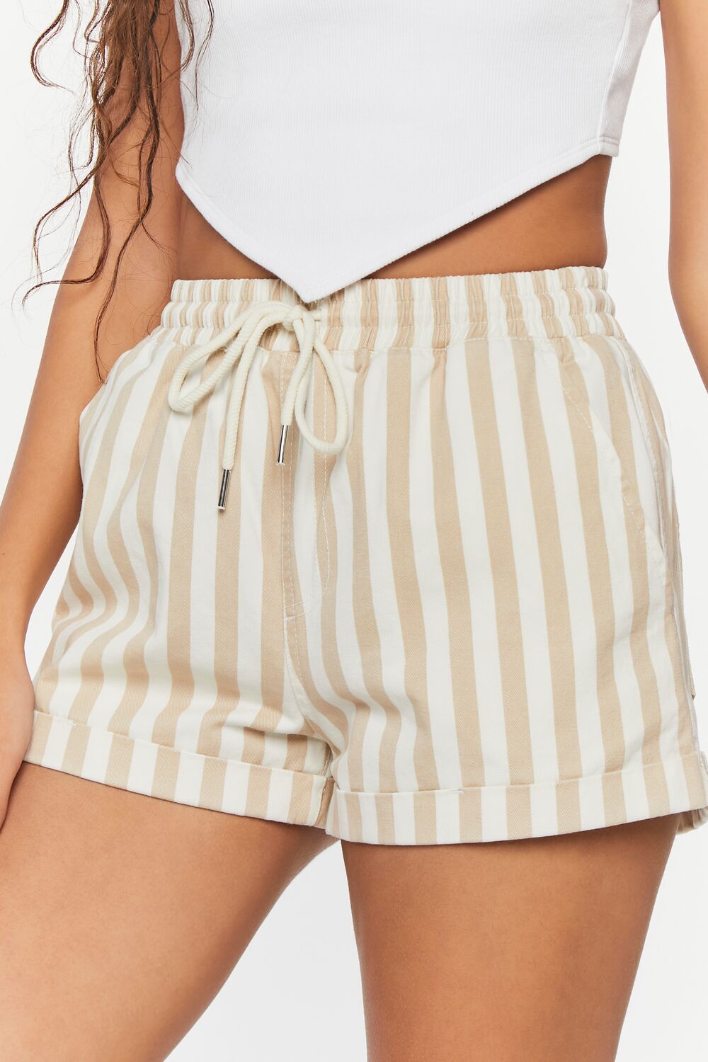 Striped Drawstring Twill Shorts-Feelings Star