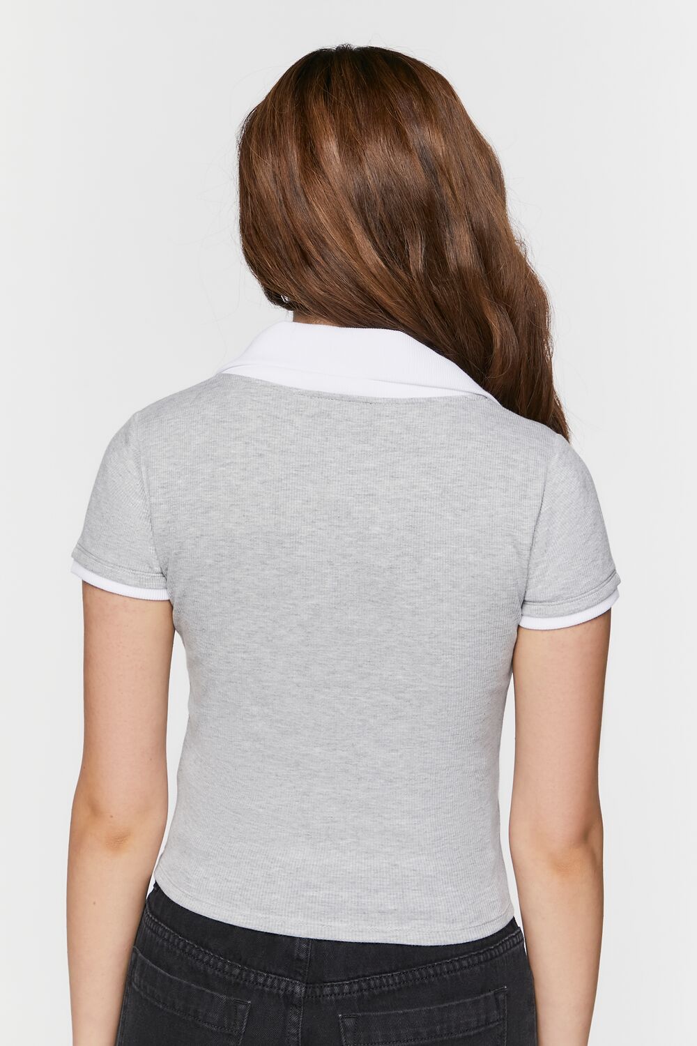 V-Neck Cropped Polo Shirt-Feelings Star