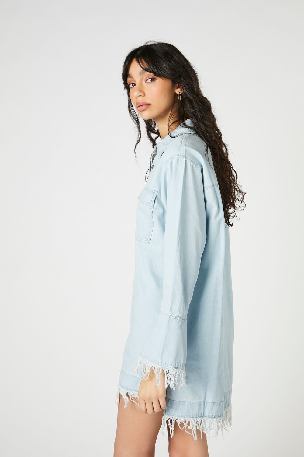 Trumpet-Sleeve Denim Mini Dress-Feelings Star