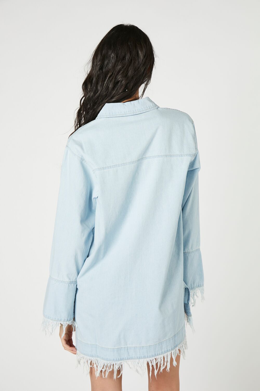 Trumpet-Sleeve Denim Mini Dress-Feelings Star