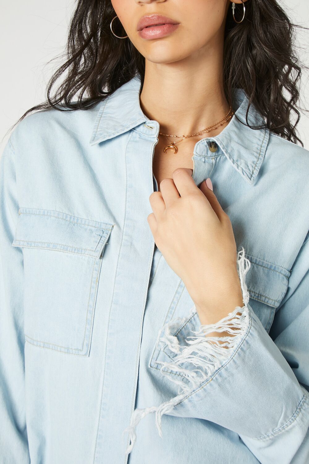 Trumpet-Sleeve Denim Mini Dress-Feelings Star